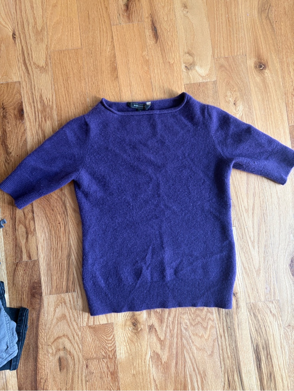 BCBGMaxAzria Purple Short Sleeve Crew Neck Sweater